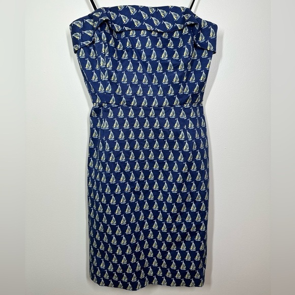 Vineyard Vines Blue Sailboat Print Strapless Dress Size 2 - Picture 1 of 6